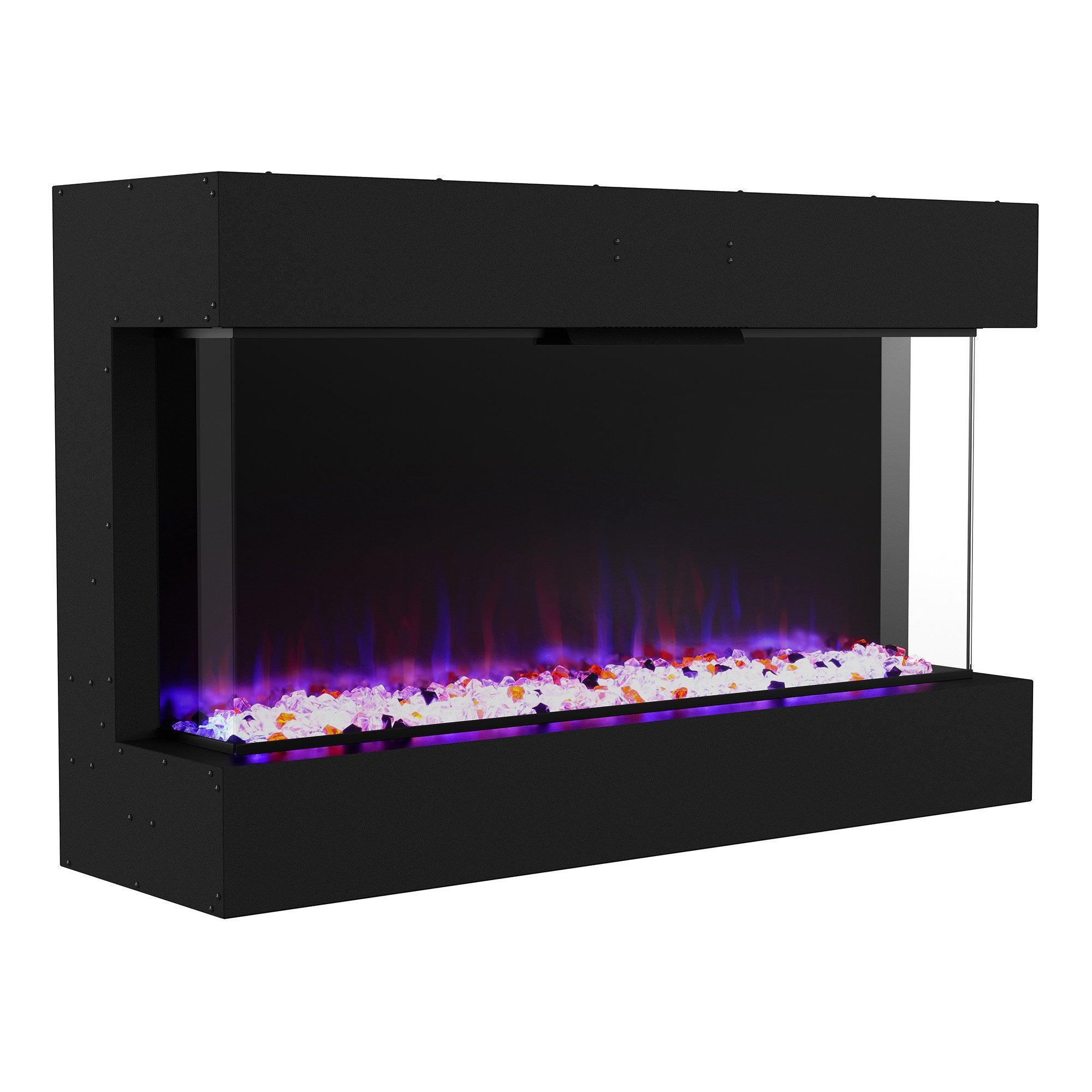 Black Recessed or Wall-Mount Electric 3-Color Flame with LED Light Fireplace - ParrotUncle