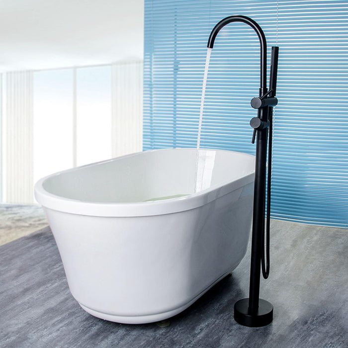 Black Round Floor Mount Bathroom Tub Faucet Combo - ParrotUncle