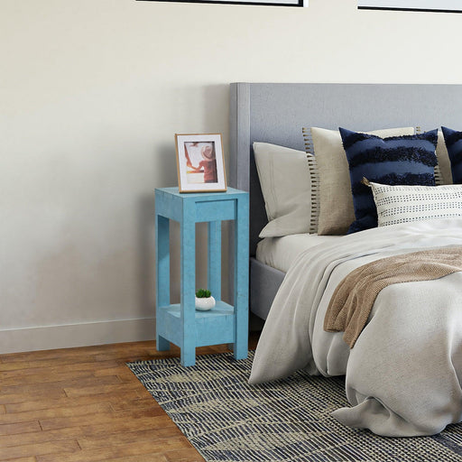 Blue Rectangle Wood Side Table - ParrotUncle