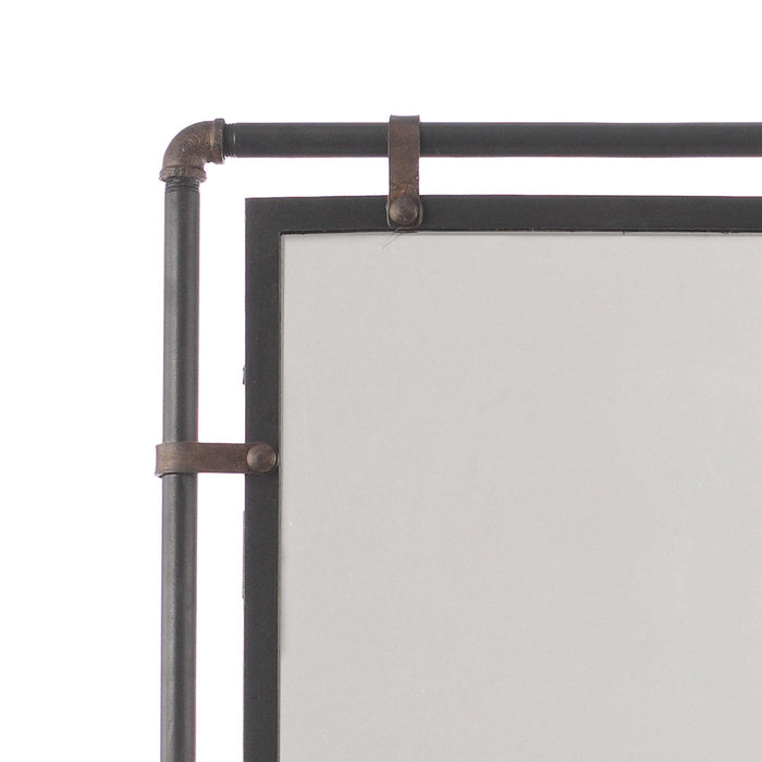Brown Industrial Rectangle Beveled Glass Wall Mirror - ParrotUncle