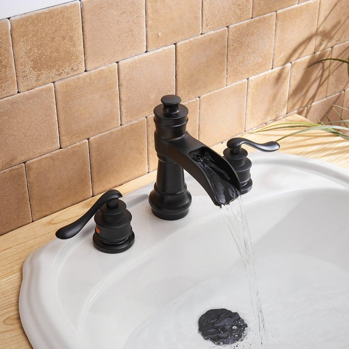 Brush Nickel Waterfall 3 Holes Two Handles Bathroom Faucet - ParrotUncle