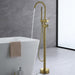 Brushed Gold Double Handle Floor Mounted Clawfoot Tub Faucet with Handshower - ParrotUncle