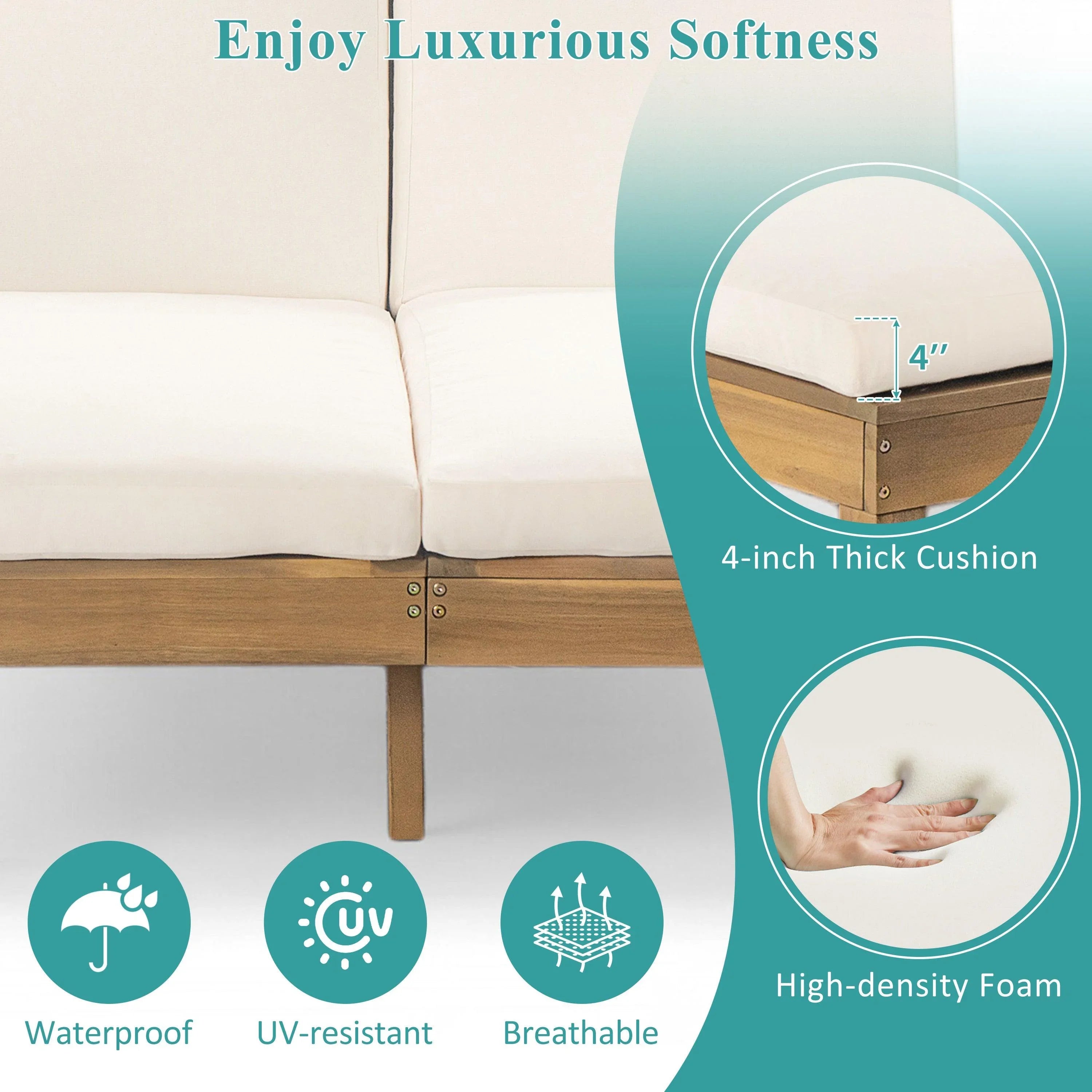 Chaise longue de exterior con respaldo ajustable en 5 posiciones, cojín y bandejas laterales plegables para 2 personas, ideal para jardín junto a la piscina.