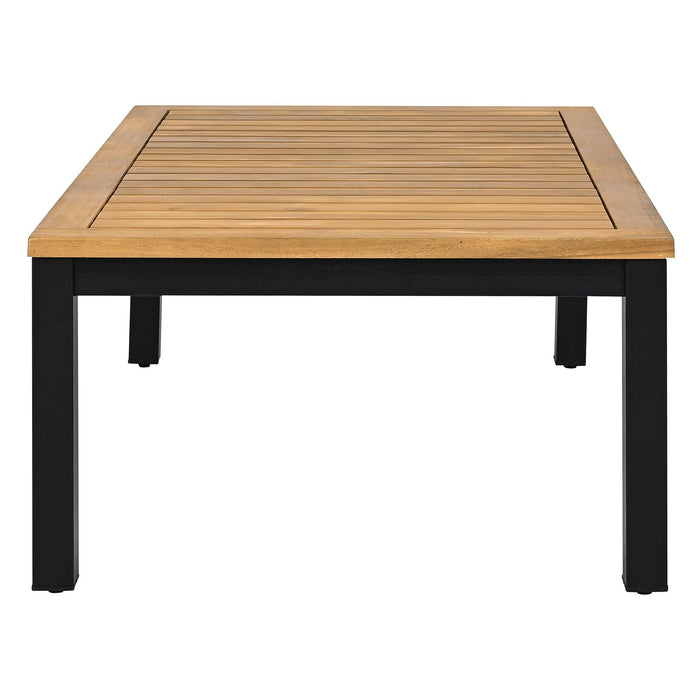 Juego de muebles de patio con sofás de dos plazas, 4 piezas de sofás de exterior con cojines impermeables, diseño duradero de hierro y madera para jardín, patio y piscina.