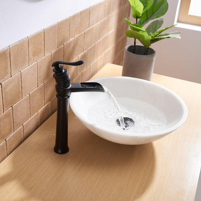 Contemporary Mate Black Waterfall High Bathroom Faucet with Pop-up Drain Assembly - ParrotUncle