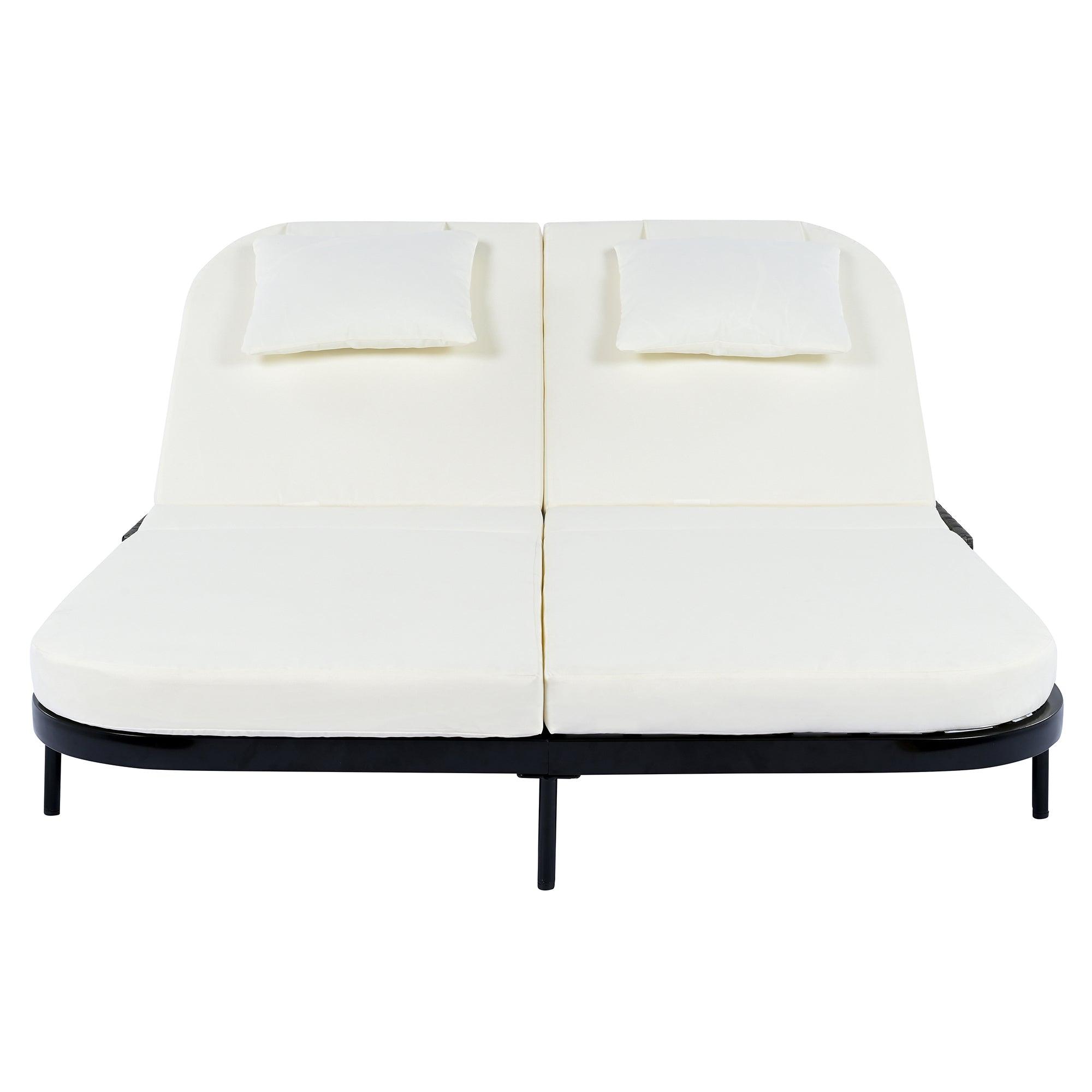 Tumbona de exterior de ratán con respaldo ajustable en 5 posiciones y cojines y almohadas extraíbles para jardín, patio y piscina.