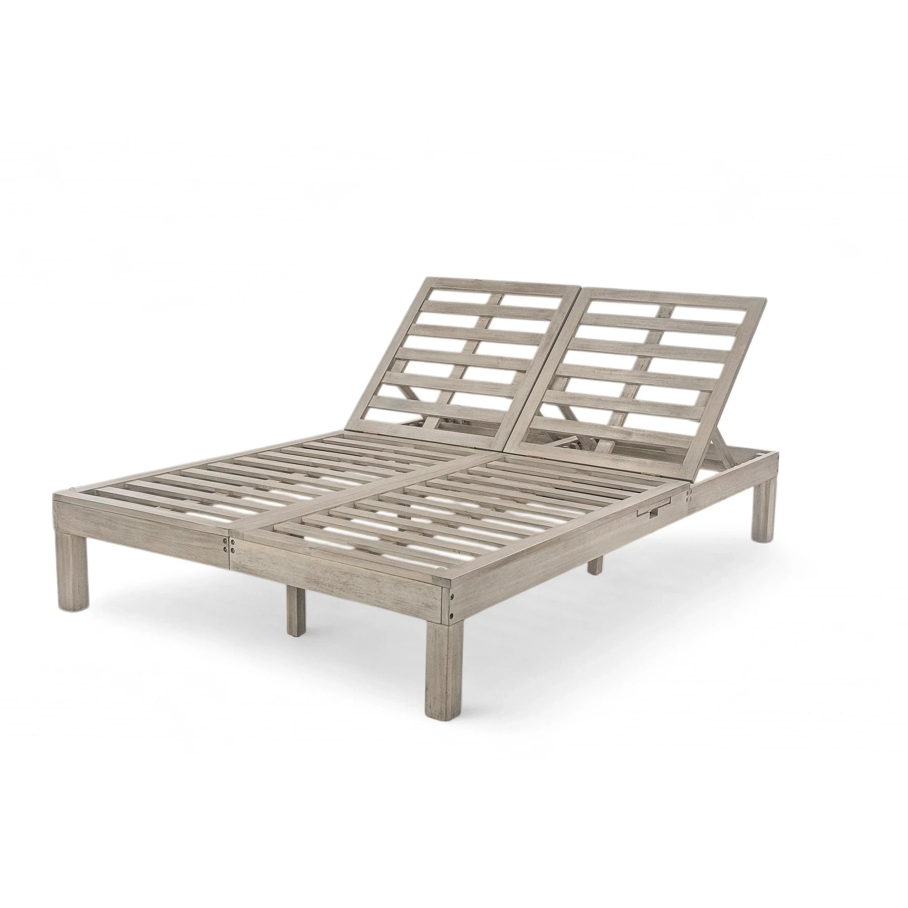 Chaise longue de exterior con respaldo ajustable en 5 posiciones, cojín y bandejas laterales plegables para 2 personas, ideal para jardín junto a la piscina.