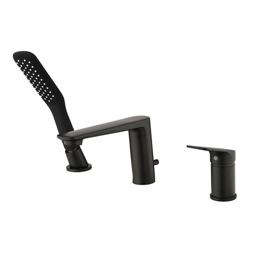 Deck Mounted 3-Hole Bathtub Faucet Widespread Mixer Faucet with Hand Shower - Black - ParrotUncle