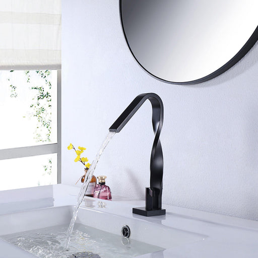 Deck-mounted Spiral Bathroom Vessel Sink Faucet Single Hole In Black - ParrotUncle