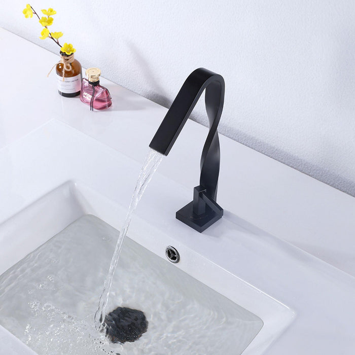 Deck-mounted Spiral Bathroom Vessel Sink Faucet Single Hole In Black - ParrotUncle