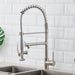 Double-Handle Deck Mounted Pull-Down Sprayer Kitchen Faucet in Brush Nickel - ParrotUncle