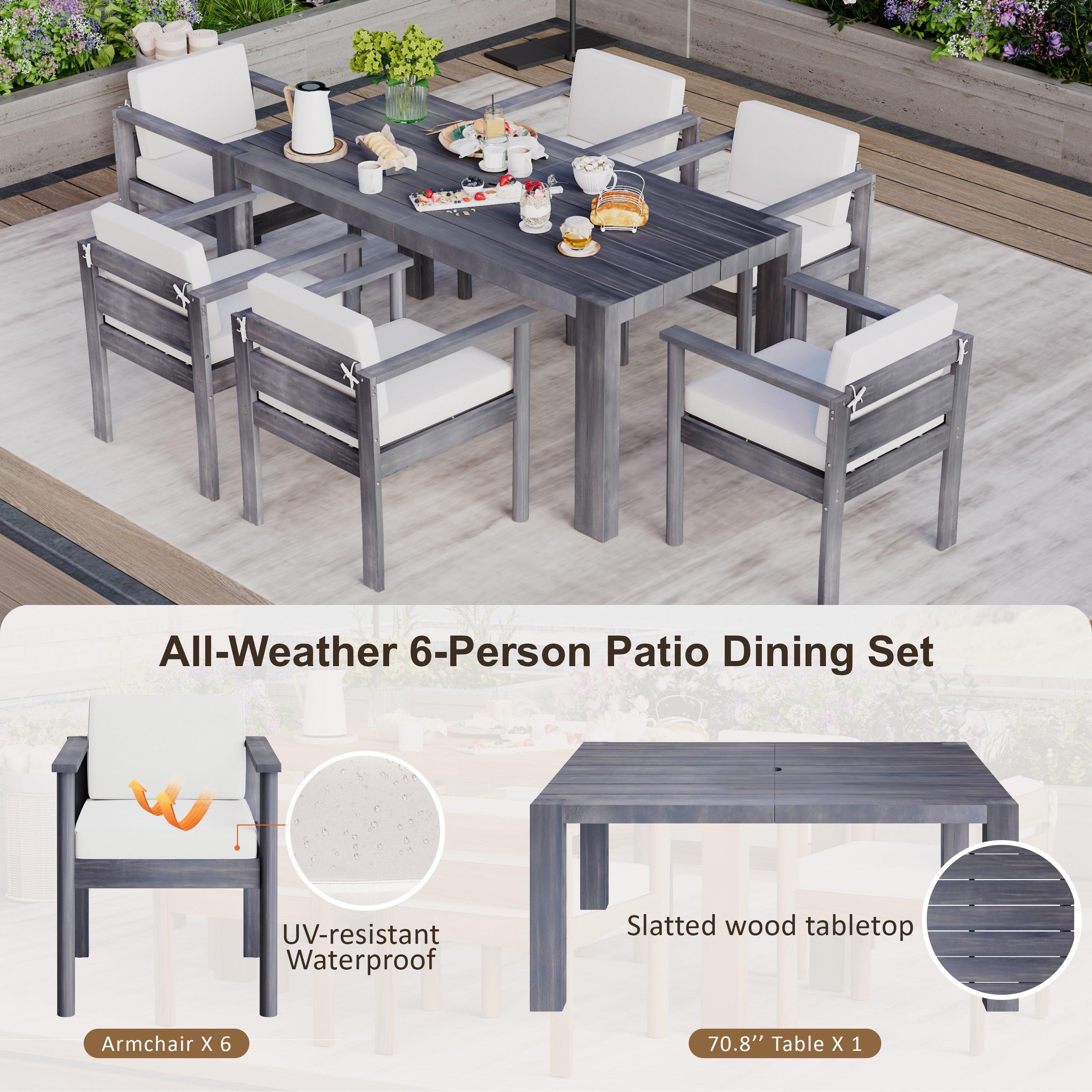 Juego de mesa y sillas de patio para exteriores de 7 piezas para 6 personas, con mesa rectangular de 183 cm y cojines extraíbles para patio, jardín y piscina.