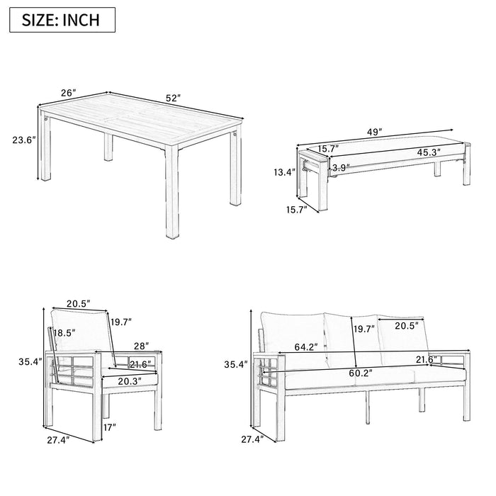 Conjunto de 5 piezas para patio exterior con sofá de 3 plazas y cojines para patio, piscina y jardín.