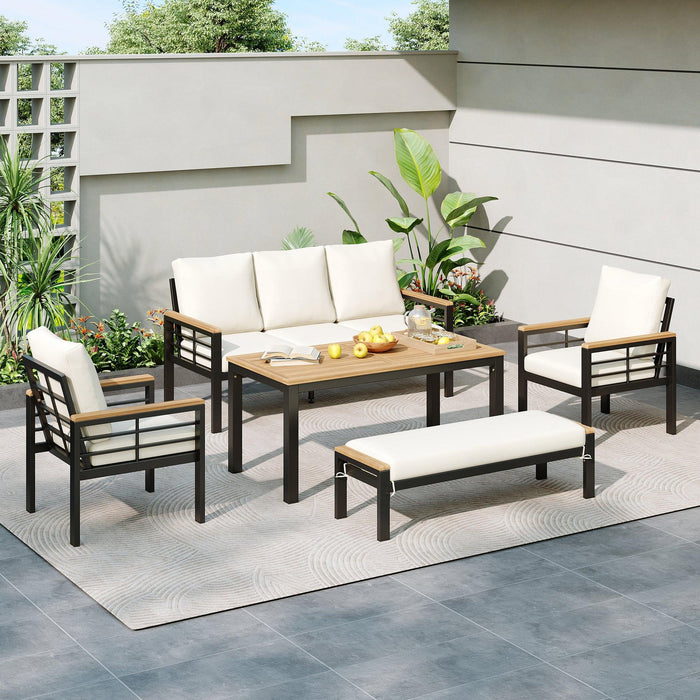 Conjunto de 5 piezas para patio exterior con sofá de 3 plazas y cojines para patio, piscina y jardín.