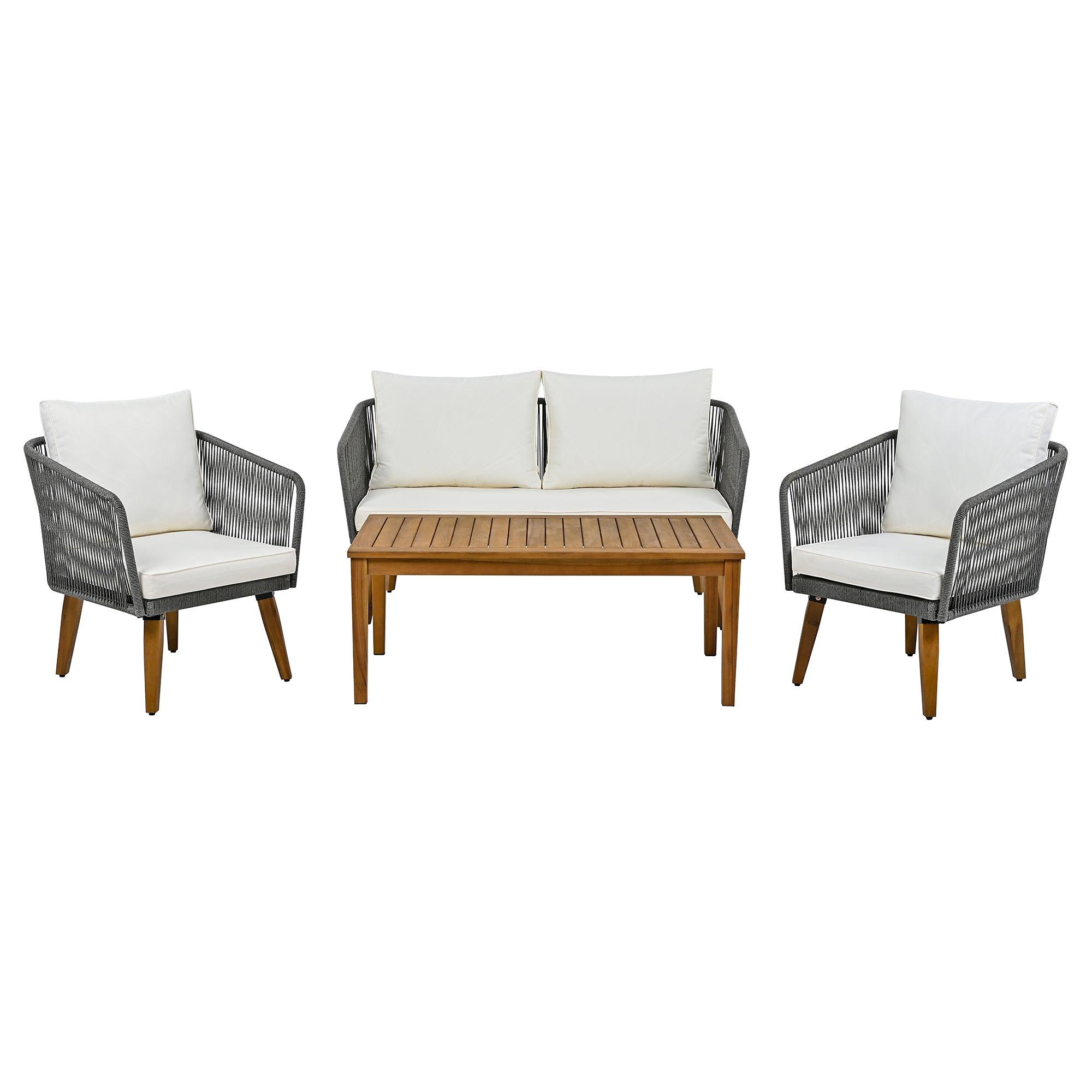 Juego de muebles de exterior de 4 piezas con sofá de dos plazas, conjunto de conversación de cuerda para patio con cojines para patio, piscina y jardín.