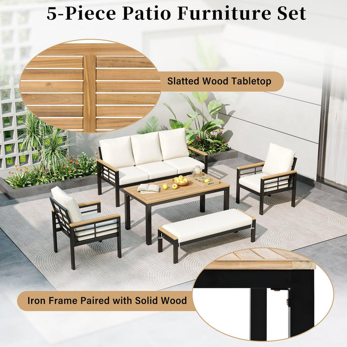 Conjunto de 5 piezas para patio exterior con sofá de 3 plazas y cojines para patio, piscina y jardín.