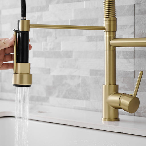 Golden Commercial Pull-down Kitchen Faucet - ParrotUncle