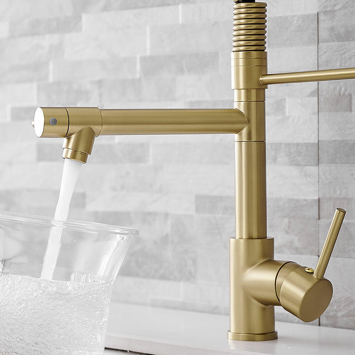 Golden Commercial Pull-down Kitchen Faucet - ParrotUncle