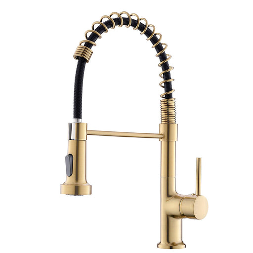 Golden Kitchen Sink one-handle Faucet with Pull Down Sprayer - ParrotUncle
