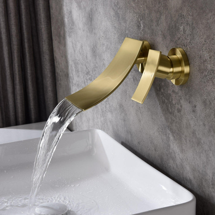 Golden or Black Single Handle Widespread Wall Mounted Bathroom Faucet - ParrotUncle