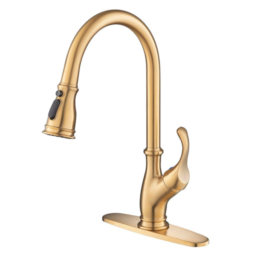 Golden Single Handle Pull Down Kitchen Faucet - ParrotUncle