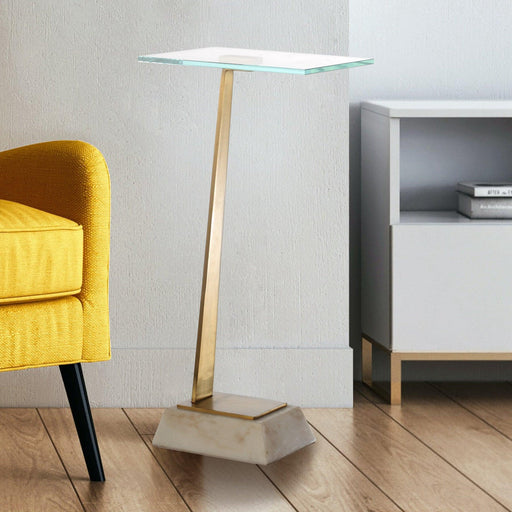 Golden Square Side Table with Marble Base - ParrotUncle