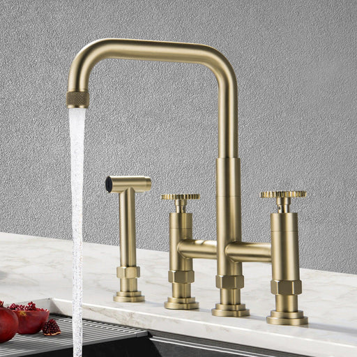 Golden Vertical Double Handle Kitchen Faucet - ParrotUncle