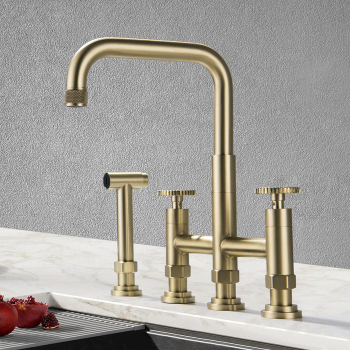 Golden Vertical Double Handle Kitchen Faucet - ParrotUncle