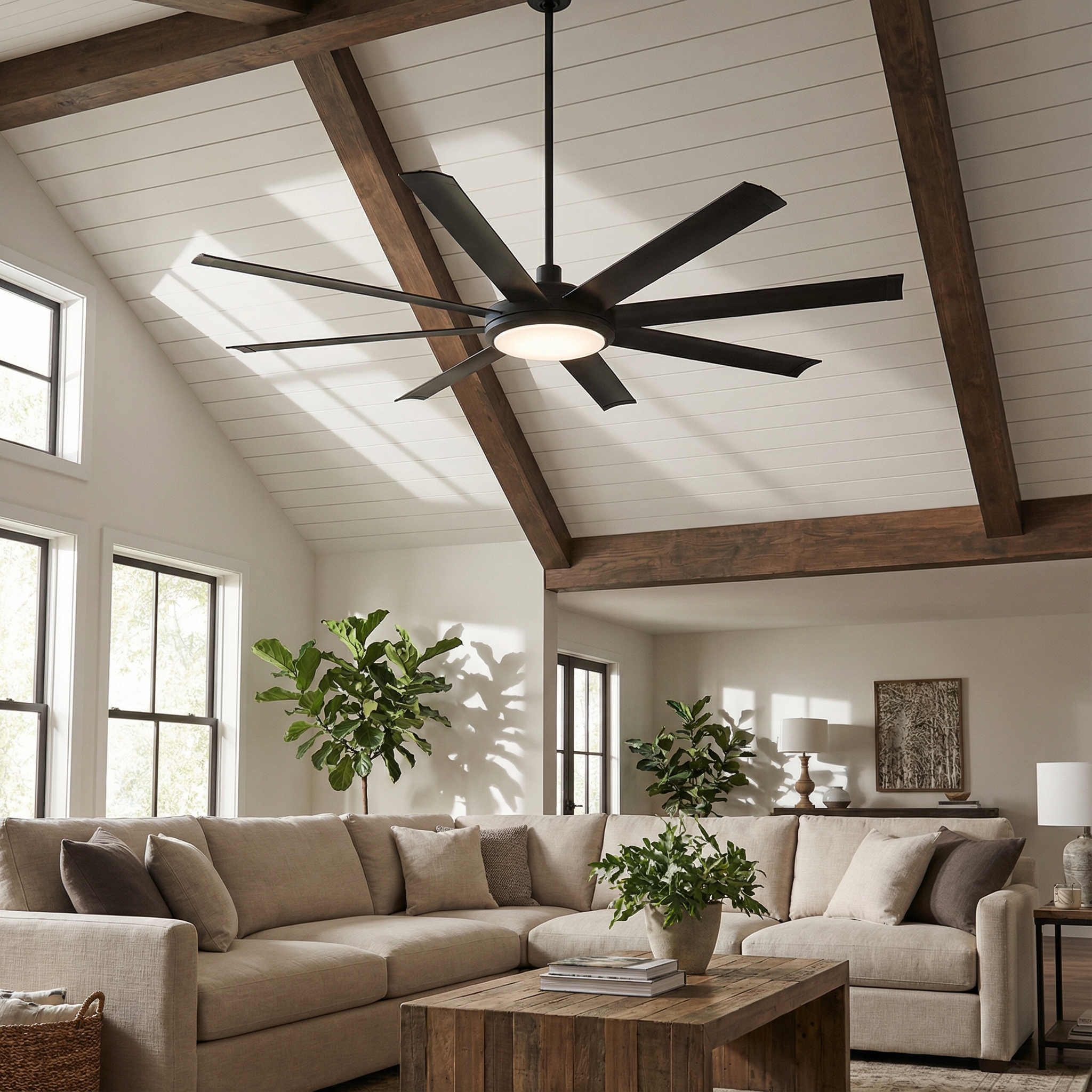 60" Black Led Indoor Ceiling Fan With Remote 8 Blade