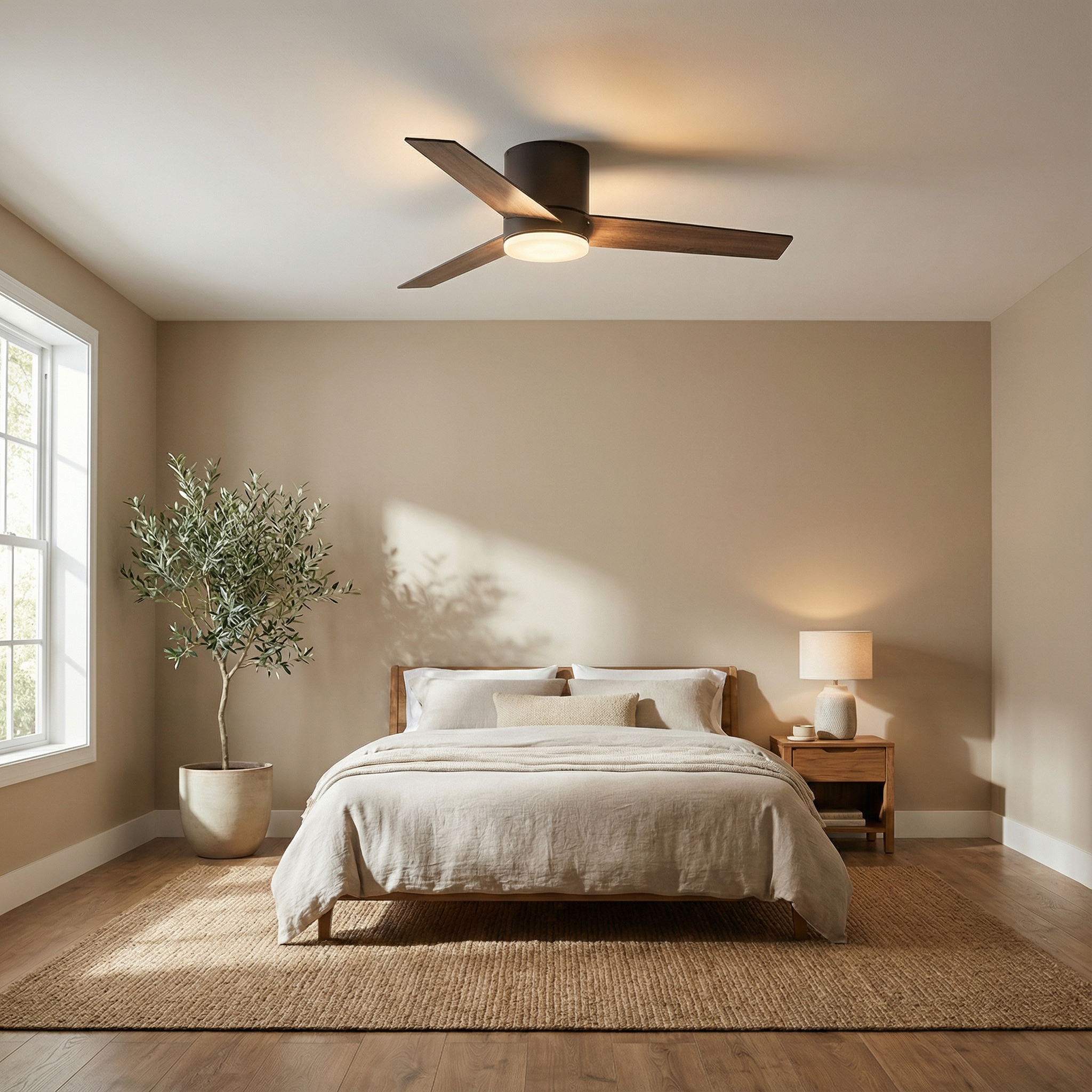 48" Kielah Farmhouse Flush Mount Reversible Ceiling Fan with Lighting and Remote Control