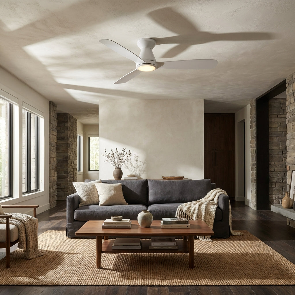 52" Ahmedabad Industrial DC Motor Flush Mount Reversible Ceiling Fan with LED Lighting and Remote Control