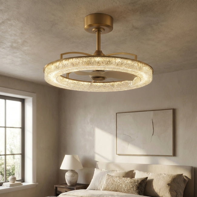 Perimost 32 Inch Andrea Electroplated Golden Luxury LED Fandelier with Remote Control