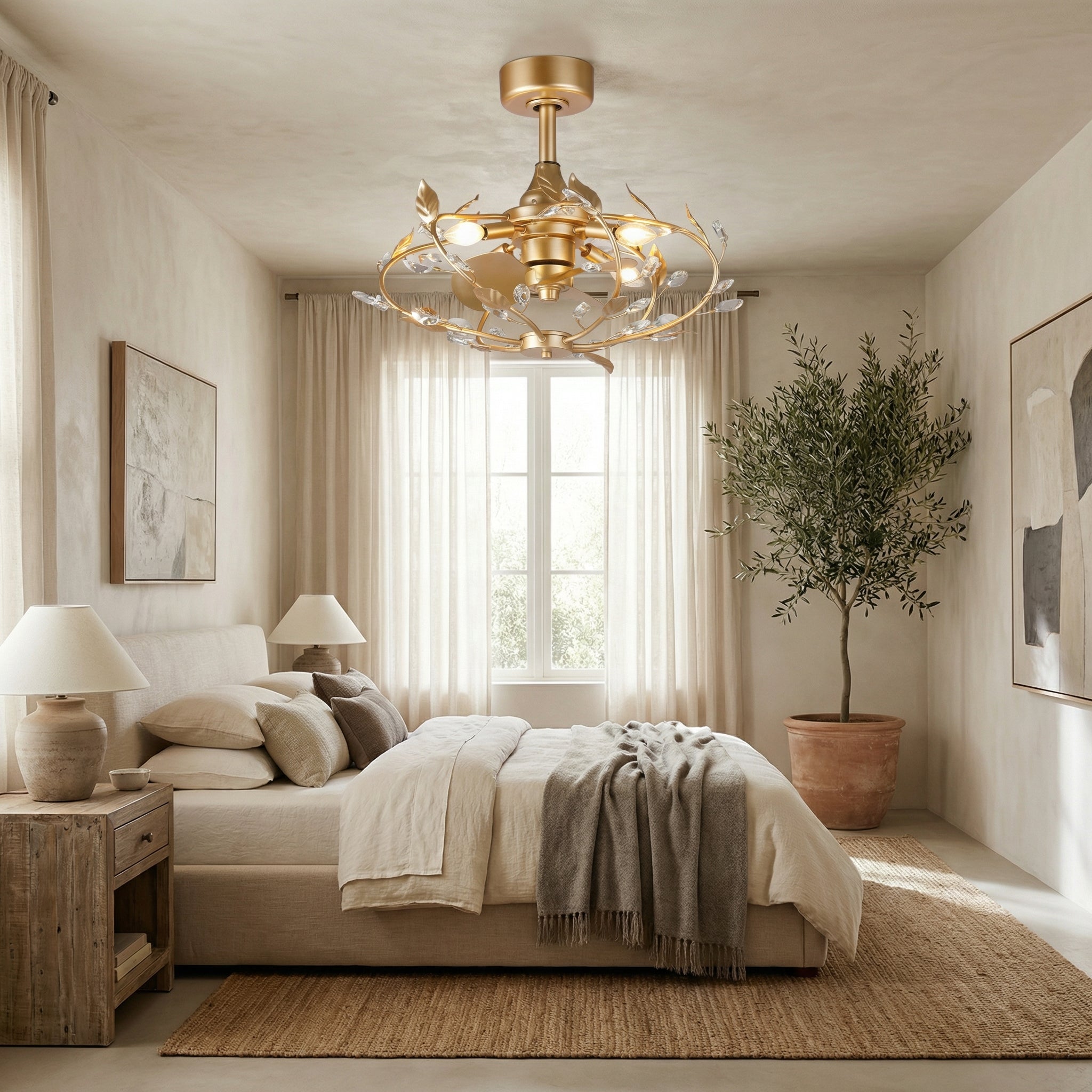 24 Inch Alexia Golden Crystal Ornament Fandelier with Remote Control