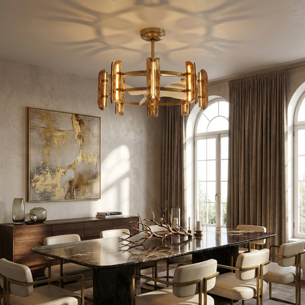 Perimost 32 Inch Astrid Electroplated Golden Luxury LED Fandelier with Remote Control