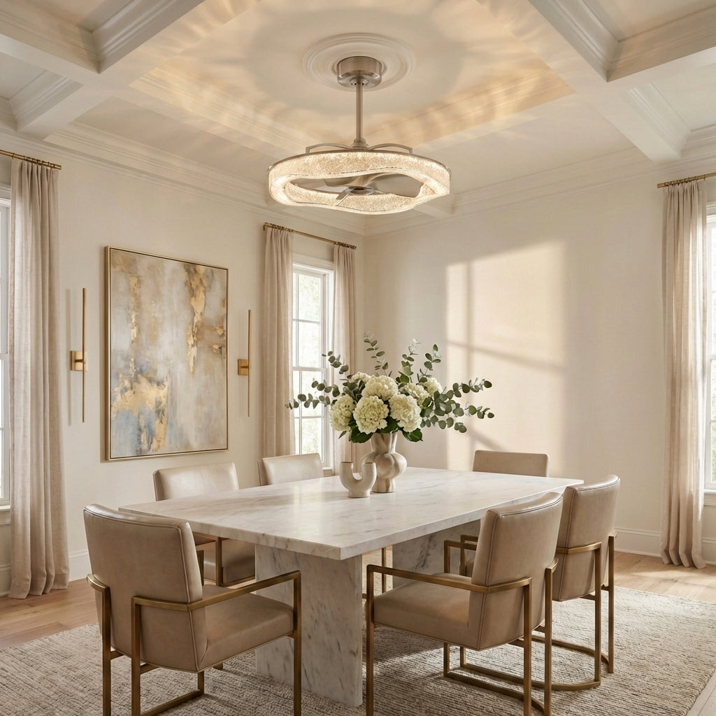 Perimost 33 Inch Satin Nickel Downrod Mount Luxury Fandelier with Light and Remote Control