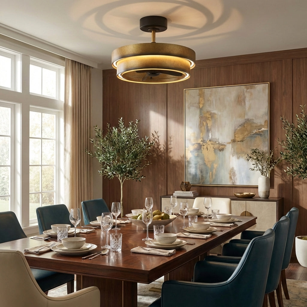 Perimost 32 Inch Eartha Antique Bronze Downrod Mount Luxury Fandelier with Light and Remote Control