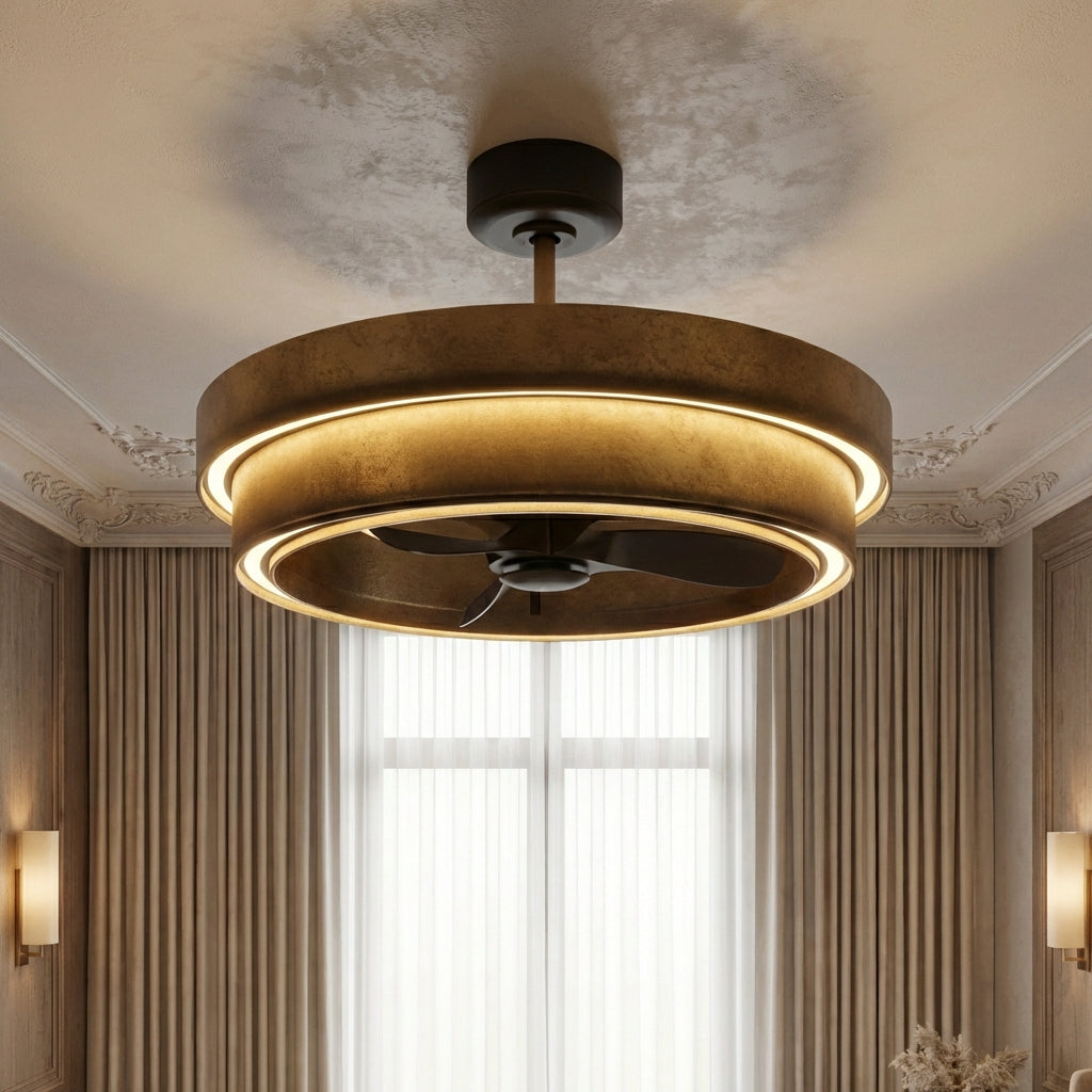 Perimost 32 Inch Eartha Antique Bronze Downrod Mount Luxury Fandelier with Light and Remote Control