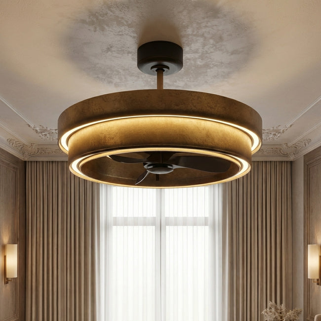 Perimost 32 Inch Eartha Antique Bronze Downrod Mount Luxury Fandelier with Light and Remote Control