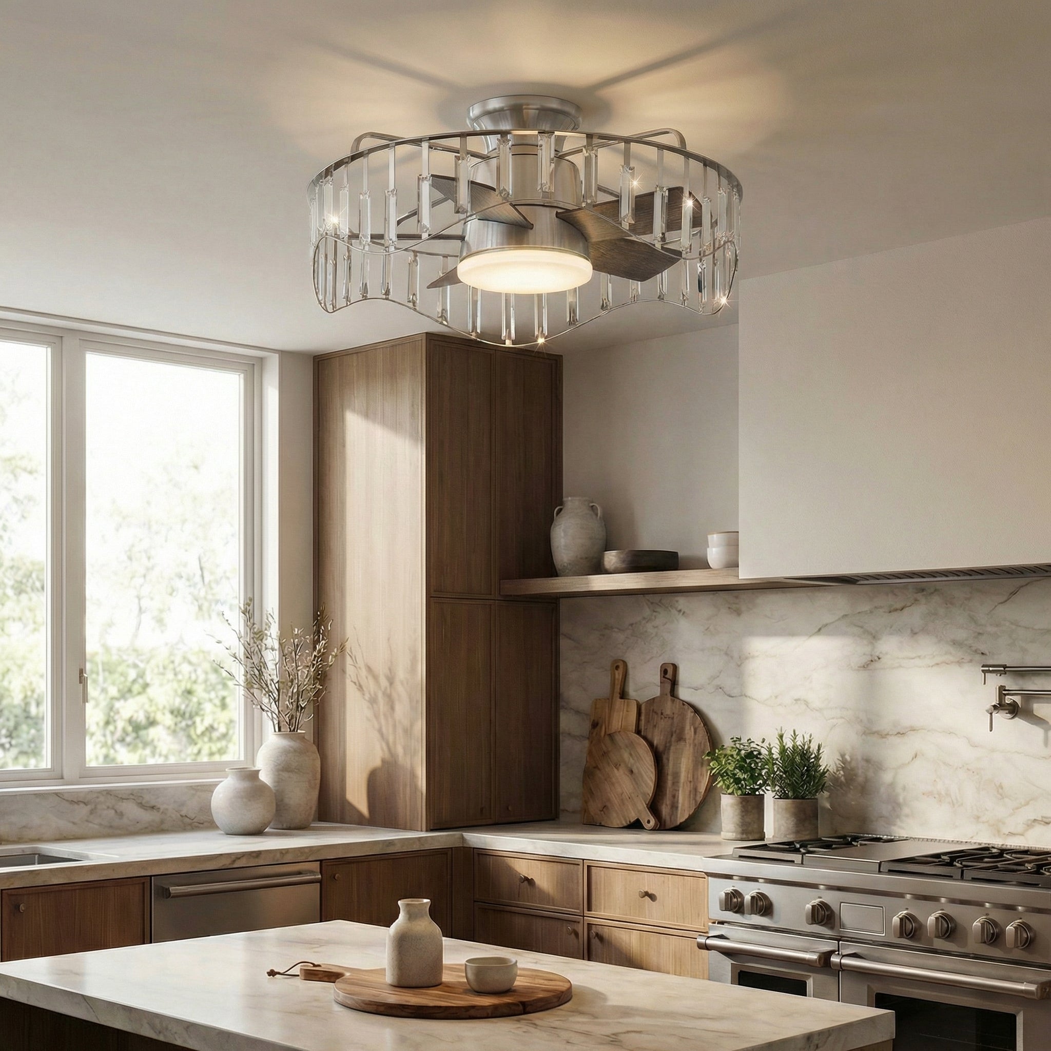 27" Modern Brush Nickel Flush Mount Reversible Ceiling Fan with Lighting and Remote Control