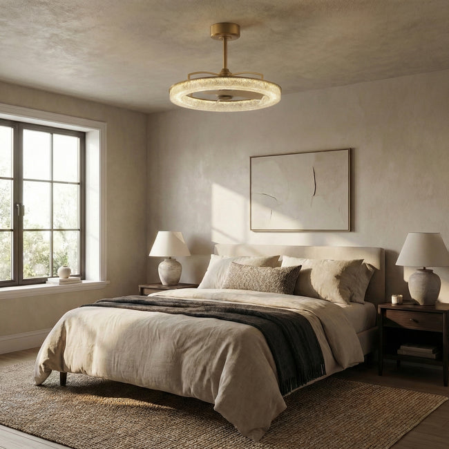 Perimost 32 Inch Andrea Electroplated Golden Luxury LED Fandelier with Remote Control