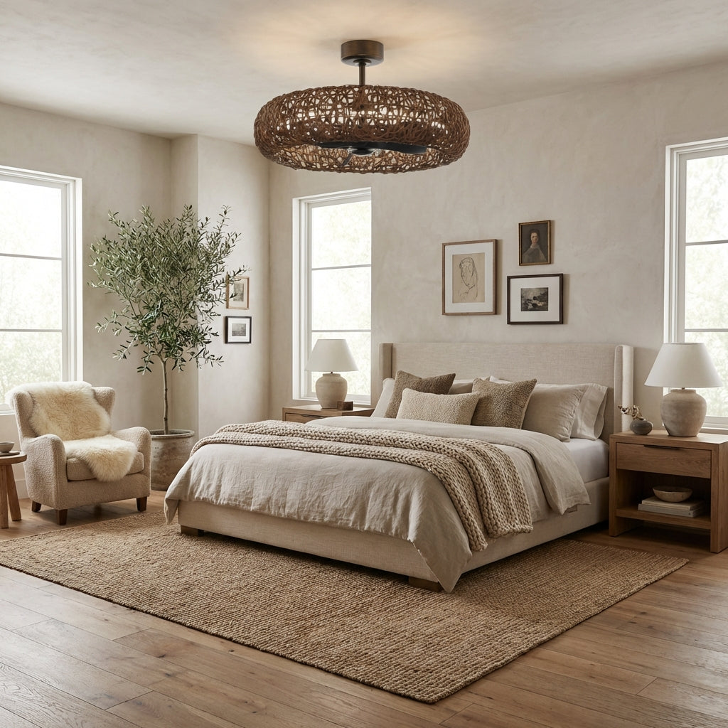 Perimost 35 Inch Golden Bronze Downrod Mount Luxury Fandelier with Light and Remote Control