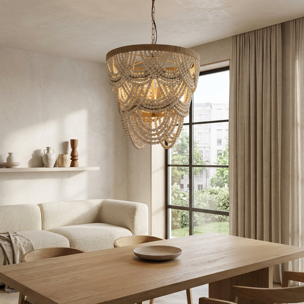 Hatfield 4-Light Bohemia Style Wood Beaded Chandelier