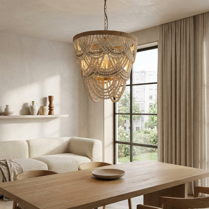 Hatfield 4-Light Bohemia Style Wood Beaded Chandelier