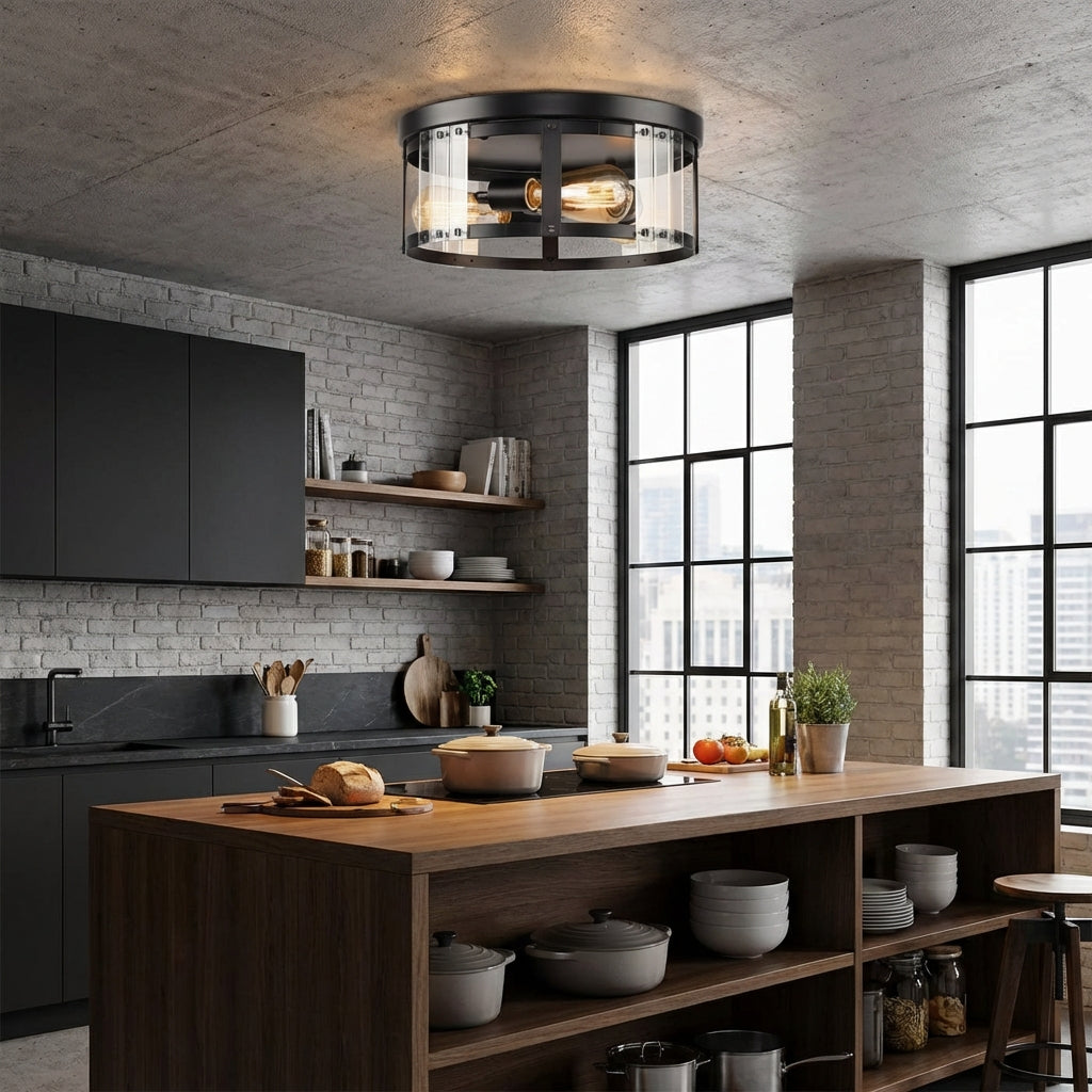 Black 3-Light Farmhouse Flush Mount Ceiling Light