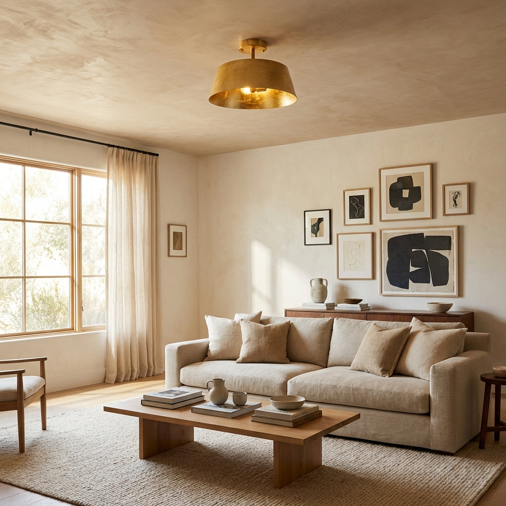 3-Light Golden Semi Flush Mount Lighting