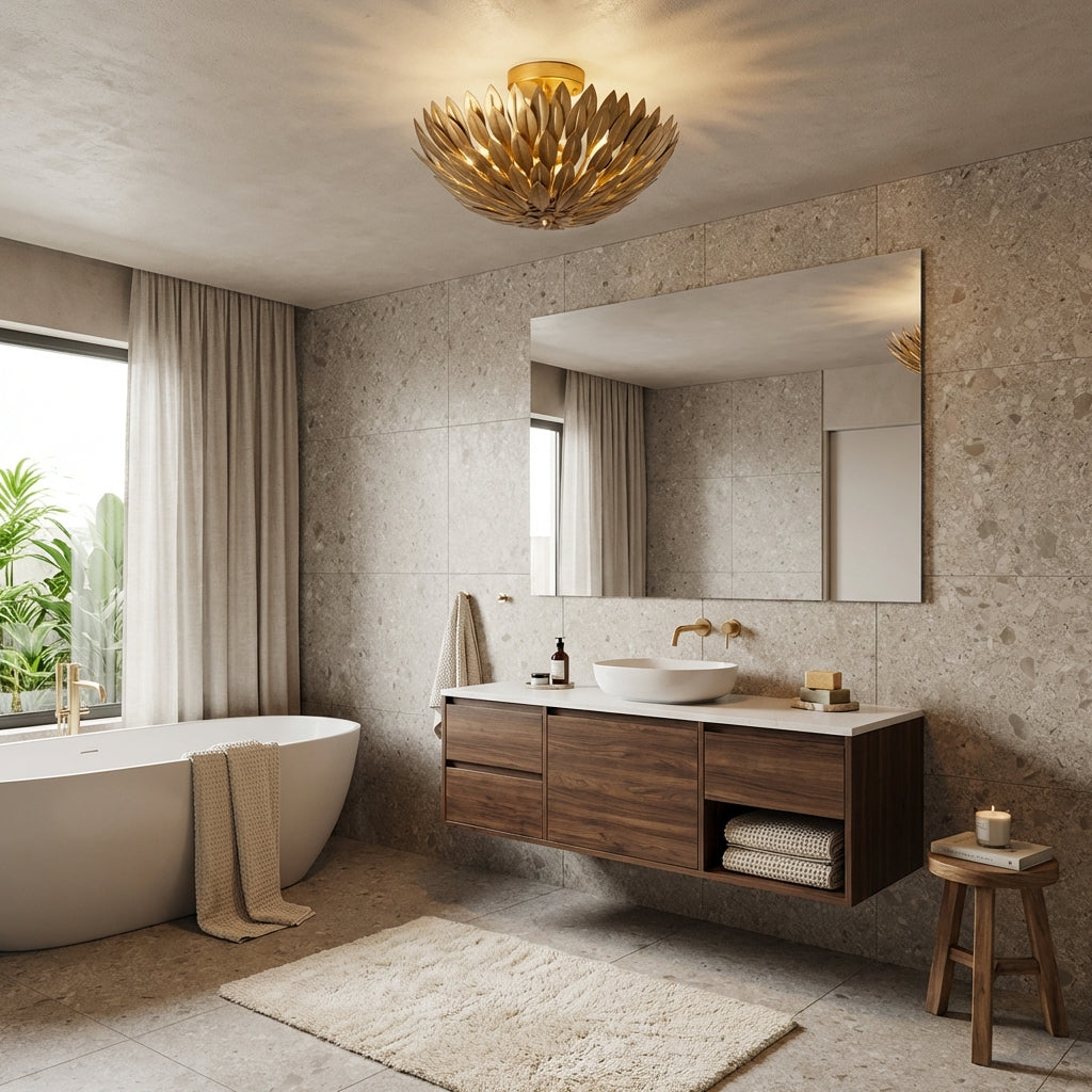 Lámpara de techo semiempotrada dorada de 16 pulgadas y 3 luces de estilo rústico