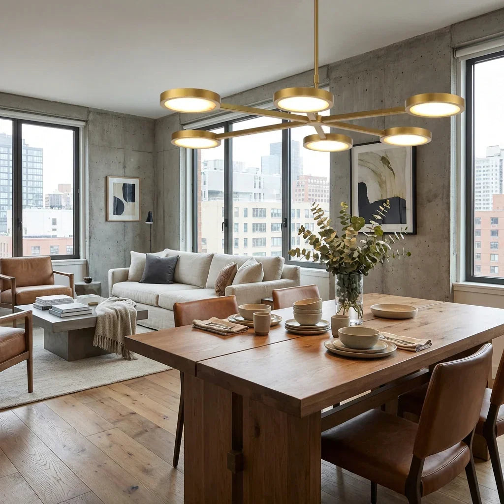 Perimost 52 Inch Golden Modern Six Round LED Luxury Chandelier