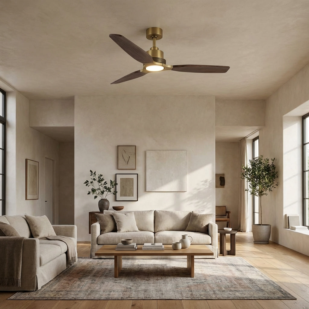 56 Inch Soft Brass Solid Wood Blades LED Ceiling Fan with Remote Control