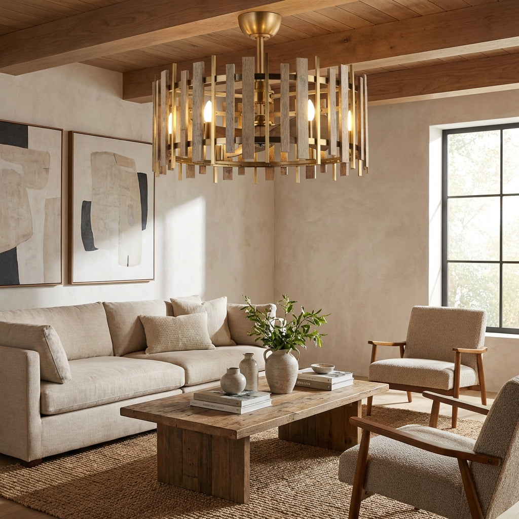 Perimost 31 Inch Electroplated Golden Downrod Mount Luxury Fandelier with Light and Remote Control