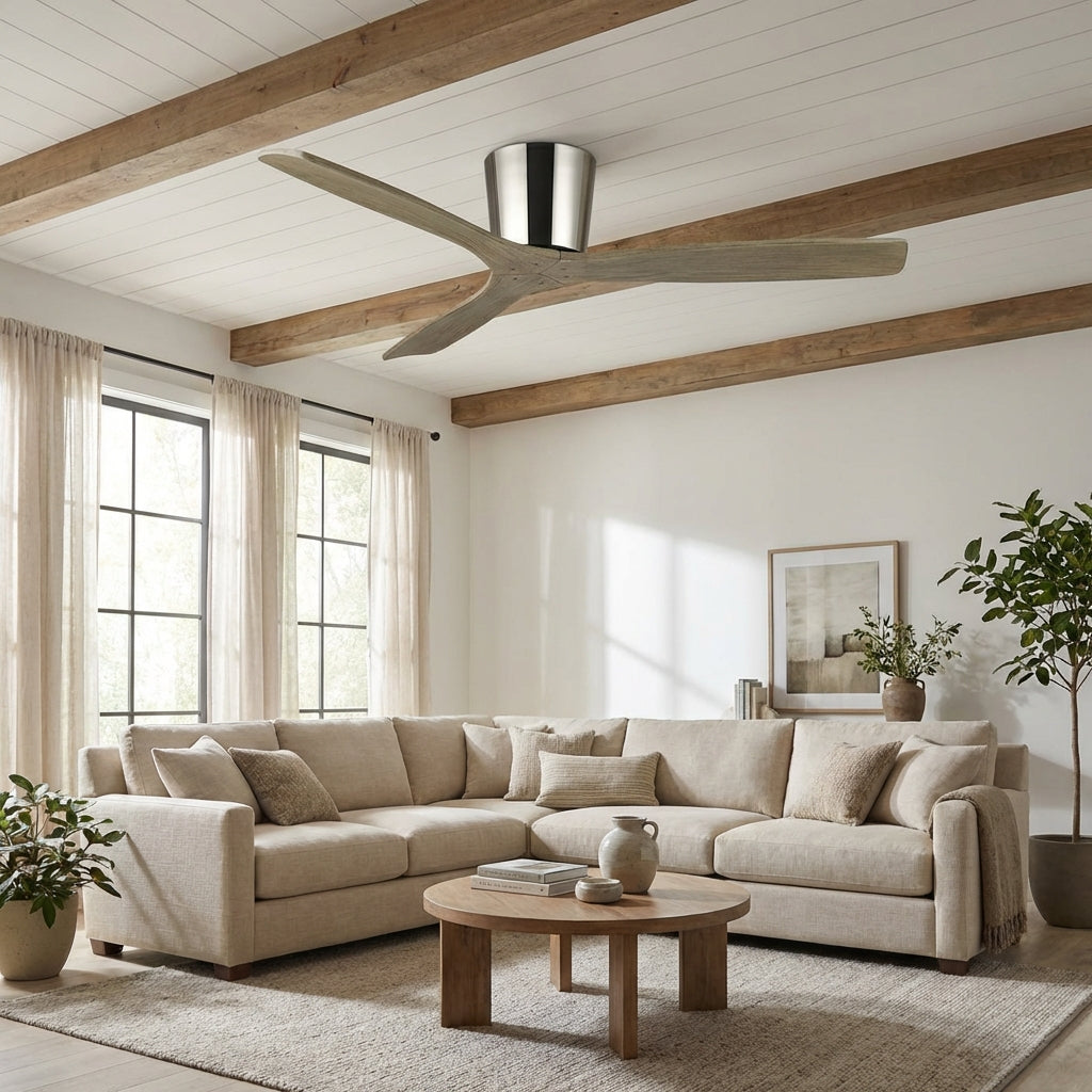 54 Inch Ward Solid Wood Blades Flush Mount Ceiling Fan with Remote Control
